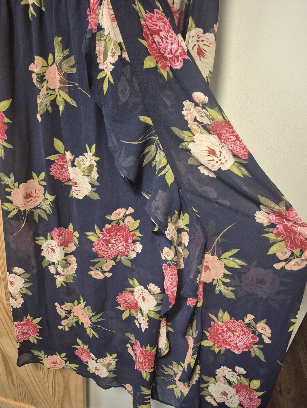 Navy Floral Wrap Maxi Dress - Picture 14 of 15